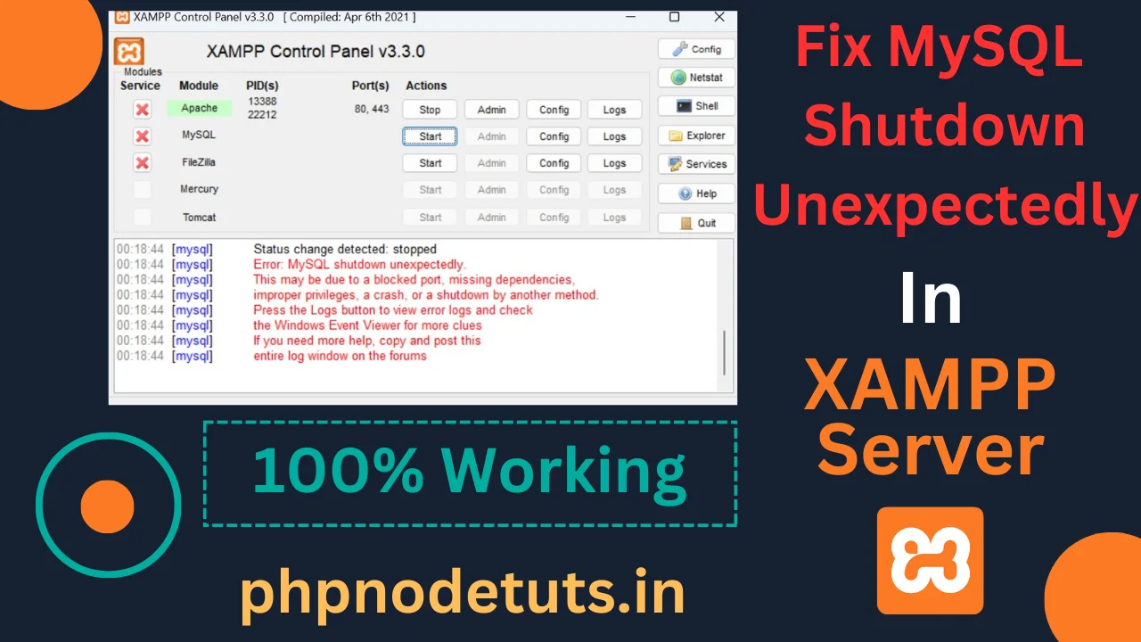 How To Fix MySQL Shutdown Unexpectedly Error In XAMPP Server PhpNodeTuts