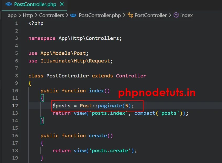 Showing pagination in index page  - Laravel 10 CRUD Tutorial phpnodetuts.in