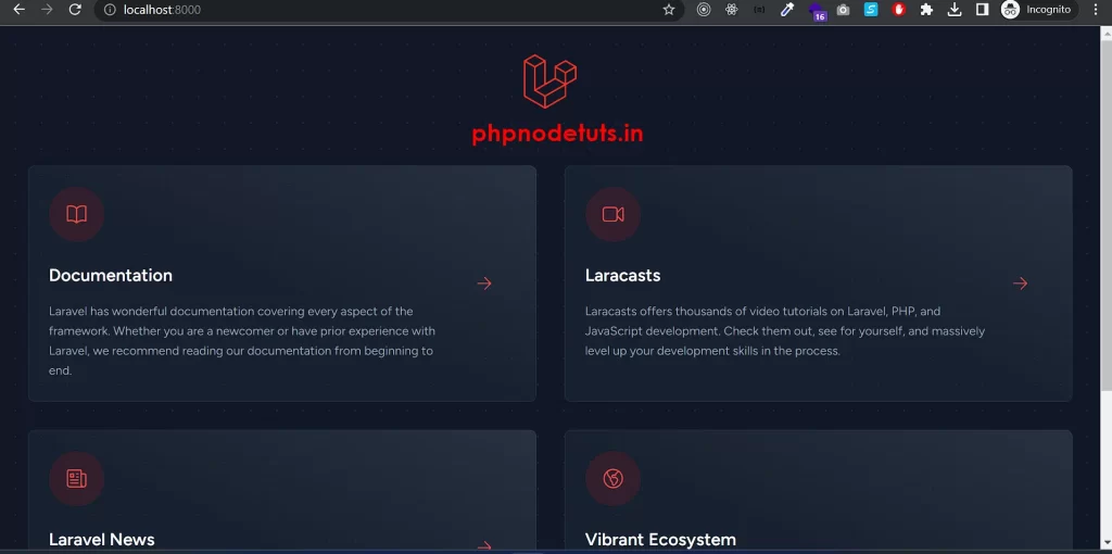 Welcome Page - Laravel 10 CRUD Tutorial phpnodetuts.in