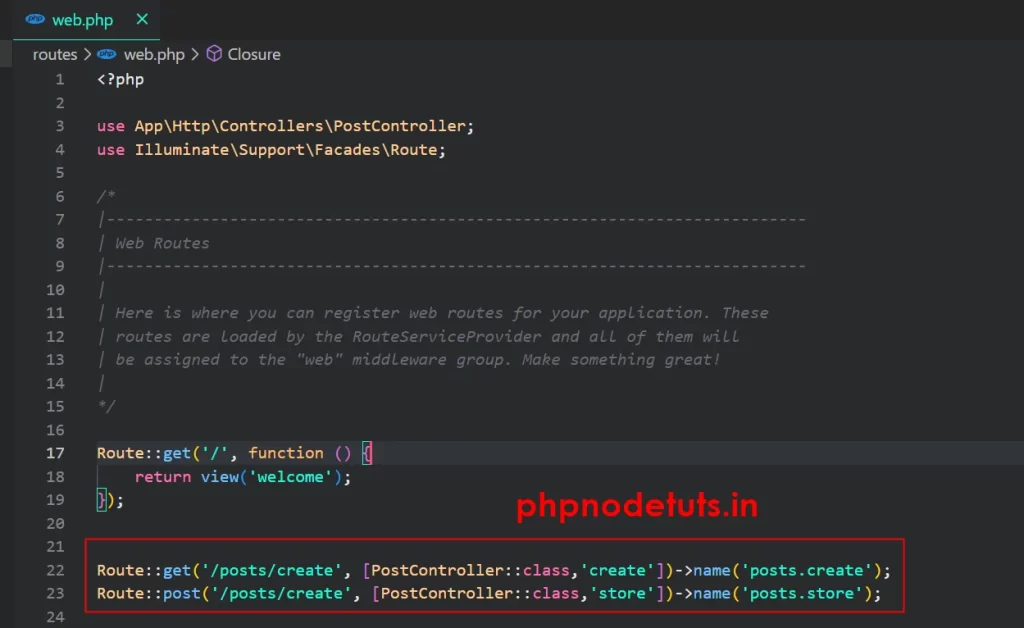 route for store  - Laravel 10 CRUD Tutorial phpnodetuts.in
