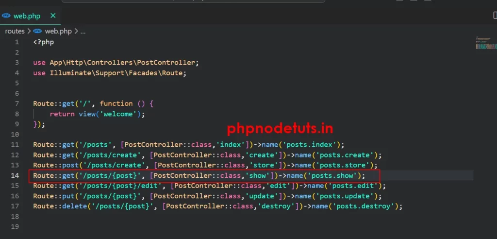 route for show - Laravel 10 CRUD Tutorial phpnodetuts.in