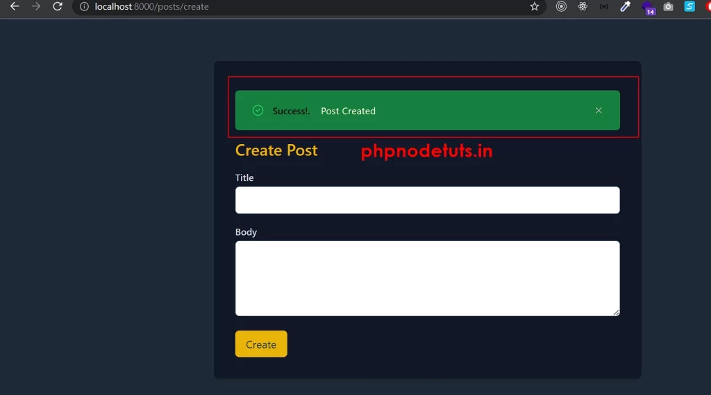  Display success message in create view - Laravel 10 CRUD Tutorial phpnodetuts.in